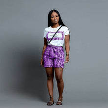 Load image into Gallery viewer, Two Piece Set Fashion Snake Skin Woman Set Letter Print Casual High Waist Bow Tie Shorts with a T-Shirt 2 Piece Set Women Suit