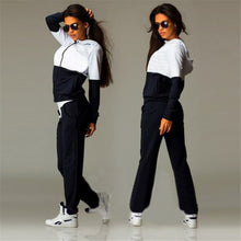 Load image into Gallery viewer, Zipper Patchwork Tracksuit Set Women Casual Hooded And Pants sportwear Female Suit Long Sleeves Hoodies Sweatshirts 2 Two Pieces