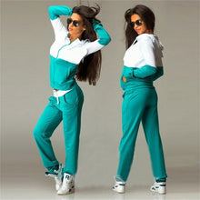 Load image into Gallery viewer, Zipper Patchwork Tracksuit Set Women Casual Hooded And Pants sportwear Female Suit Long Sleeves Hoodies Sweatshirts 2 Two Pieces