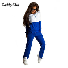 Load image into Gallery viewer, Zipper Patchwork Tracksuit Set Women Casual Hooded And Pants sportwear Female Suit Long Sleeves Hoodies Sweatshirts 2 Two Pieces