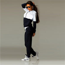 Load image into Gallery viewer, Zipper Patchwork Tracksuit Set Women Casual Hooded And Pants sportwear Female Suit Long Sleeves Hoodies Sweatshirts 2 Two Pieces