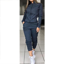 Load image into Gallery viewer, Women's Autumn Solid Color Long Sleeve Outfits Sportswear Two-piece Set Femme Zipper Casual Tops And Pants Tracksuit SJ3615M