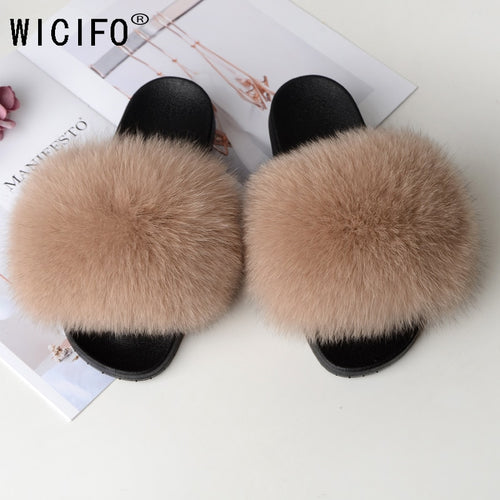 Women's Real Raccoon/Fox slipper