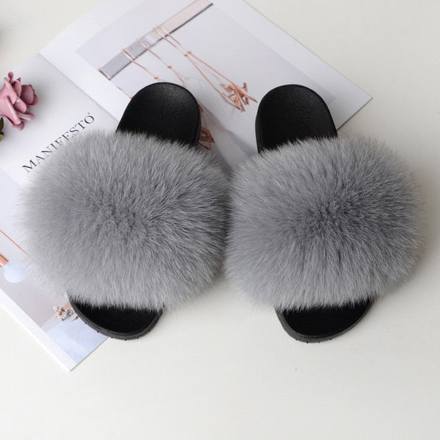 Women's Real Raccoon/Fox slipper