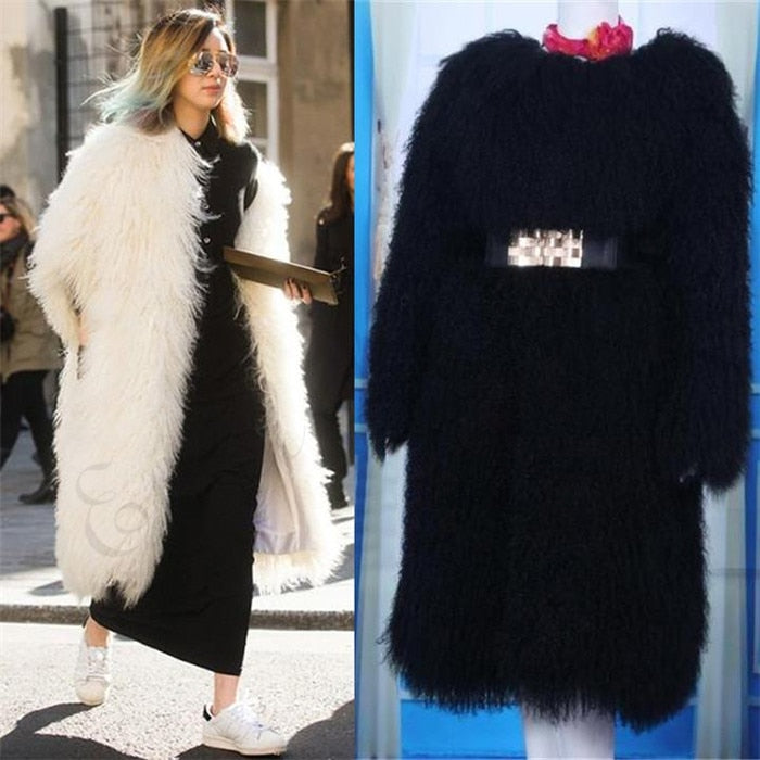 Milan 2018 Whole Mongolia Sheep Fur Coats For Women's 100CM Long Famous Genuine Lamb Fur Jacket Wam Sheep Fur Coat abrigos mujer