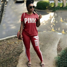 Load image into Gallery viewer, RAISEVERN PINK Letter Print Tracksuits Women Two Piece Set Spring Street t-shirt Tops and Jogger Set Suits Casual 2pcs Outfits