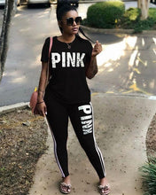 Load image into Gallery viewer, RAISEVERN PINK Letter Print Tracksuits Women Two Piece Set Spring Street t-shirt Tops and Jogger Set Suits Casual 2pcs Outfits