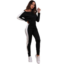 Load image into Gallery viewer, New hot fashion fitness pants stretch high waist women&#39;s trousers casual sexy striped shirt Slim ladies two-piece suit