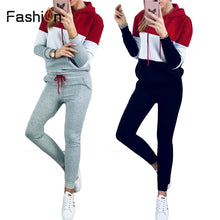 Load image into Gallery viewer, Women Tracksuit 2 Piece Set Hooded+Long Pants Suits 2019 Autumn Winter Suit Sweatshirt+Patchwork Pants Women Two Piece Outfits