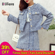 Load image into Gallery viewer, Tweed Set Suit 2019 Autumn Winter Runway Women's Single Breasted Short Jacket Coat + High Waist Tassels Bodycon Mini Skirt Set