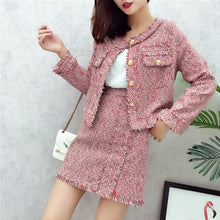 Load image into Gallery viewer, Tweed Set Suit 2019 Autumn Winter Runway Women's Single Breasted Short Jacket Coat + High Waist Tassels Bodycon Mini Skirt Set