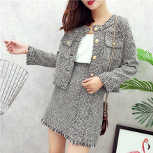 Load image into Gallery viewer, Tweed Set Suit 2019 Autumn Winter Runway Women's Single Breasted Short Jacket Coat + High Waist Tassels Bodycon Mini Skirt Set