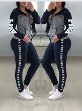 Load image into Gallery viewer, Autumn Pink Letter Print Tracksuit for Women Long Sleeve Casual 2 Piece Outfits Plus Size Clothing Two Piece Set Pants Suits