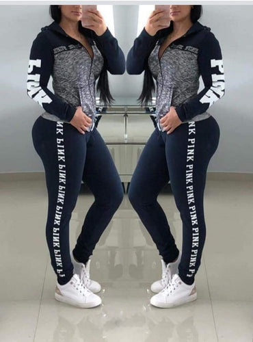 Autumn Pink Letter Print Tracksuit for Women Long Sleeve Casual 2 Piece Outfits Plus Size Clothing Two Piece Set Pants Suits
