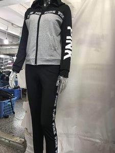 Autumn Pink Letter Print Tracksuit for Women Long Sleeve Casual 2 Piece Outfits Plus Size Clothing Two Piece Set Pants Suits