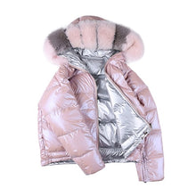 Load image into Gallery viewer, Fashion Wear On Both Sides Down Coats Women Casual Fur Collar Hooded Zipper Outwears Winter Women&#39;s Glossy Hardy Warm Jackets