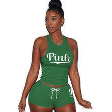 Load image into Gallery viewer, RAISEVERN PINK Letters Print Tank Top Shorts Suit Two Piece Set Sexy Sleeveless Women Outfits Summer Sporting 2 Piece Set