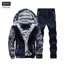 Load image into Gallery viewer, Winter Hoodies Men Fleece Hood Jacket+Pants Sweatshirts 2 Piece Set Hoodies Sporting Coat Baseball Sportswear Male Hoodie coat