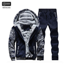 Load image into Gallery viewer, Winter Hoodies Men Fleece Hood Jacket+Pants Sweatshirts 2 Piece Set Hoodies Sporting Coat Baseball Sportswear Male Hoodie coat
