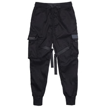 Load image into Gallery viewer, Hip Hop Black Pencil Jogger Pants Men Elastic Waist Tactics Cargo Pants Male Ribbon Pocket DG11