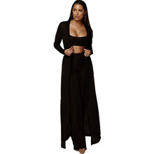 Load image into Gallery viewer, Women Knitted 3 Piece Set Spaghetti Strap Crop Top High Waist Pant Long Sleeve Cardigan Overcoat Suits Belt Autumn Streetwear