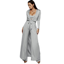 Load image into Gallery viewer, Women Knitted 3 Piece Set Spaghetti Strap Crop Top High Waist Pant Long Sleeve Cardigan Overcoat Suits Belt Autumn Streetwear