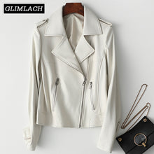 Load image into Gallery viewer, Women White Leather Jacket Ladies Brown Genuine Sheepskin Real Leather Motorcycle Jacket Female Zipper Short Coats High Quality