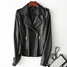 Load image into Gallery viewer, Women White Leather Jacket Ladies Brown Genuine Sheepskin Real Leather Motorcycle Jacket Female Zipper Short Coats High Quality