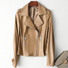 Load image into Gallery viewer, Women White Leather Jacket Ladies Brown Genuine Sheepskin Real Leather Motorcycle Jacket Female Zipper Short Coats High Quality