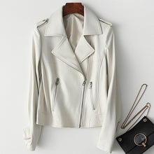 Load image into Gallery viewer, Women White Leather Jacket Ladies Brown Genuine Sheepskin Real Leather Motorcycle Jacket Female Zipper Short Coats High Quality