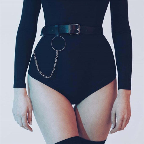 Fashion Link Chains Faux Leather Waist Belt Women Pants Trousers Jeans Waistband With Metal Big O Ring 2019 New Decorated Belt