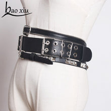 Load image into Gallery viewer, New Vintage Punk Wide belt personality leather black belt women Silver Zipper Metal Buckle Ladies Belts Jeans Pants Straps Belt