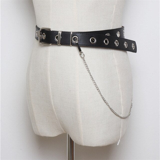 CETIRI korean Style Punk Hip-hop Trendy leather Belts Waist Chain Pants Chain Men women Jeans Silver Metal Clothing Accessories