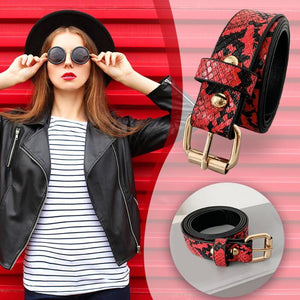 Snake Skin Print Belts For Women Gold Square Pin Buckle Waistband PU Leather Belt Pants Dress Waist Belts for Women Dropshipping