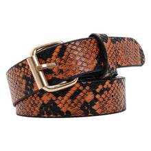 Load image into Gallery viewer, Snake Skin Print Belts For Women Gold Square Pin Buckle Waistband PU Leather Belt Pants Dress Waist Belts for Women Dropshipping