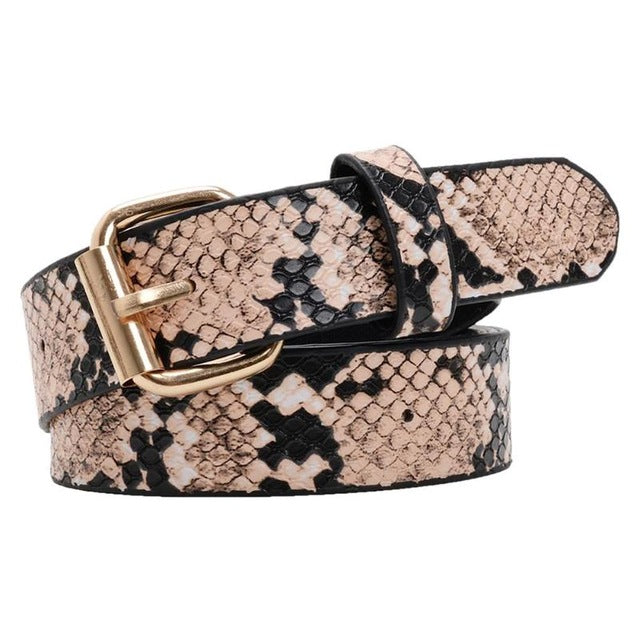Snake Skin Print Belts For Women Gold Square Pin Buckle Waistband PU Leather Belt Pants Dress Waist Belts for Women Dropshipping