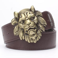 Load image into Gallery viewer, Men&#39;s belt gold Lion head male strap fashion Pu leather belt metal buckle casual pants belt big golden lion king head