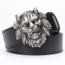 Load image into Gallery viewer, Men&#39;s belt gold Lion head male strap fashion Pu leather belt metal buckle casual pants belt big golden lion king head