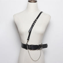 Load image into Gallery viewer, New sexy women Leather harness wide belts for women strap Punk Hip-hop Silver Metal buckle Waist Chain belt Pants Chain Femme