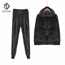 Load image into Gallery viewer, Velvet Tracksuit Two Piece Set Women Sexy Hooded Grey Long Sleeve Top And Pants Bodysuit Suit Runway Fashion 2018 Black D79101