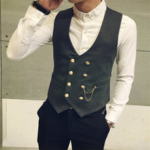 Load image into Gallery viewer, Mens Double Breasted Vest Men Dress Suit Vest Men Formal Black Gtrey Vest Suit Gilet Vest Colete Masculino Plus-size M - 5XL