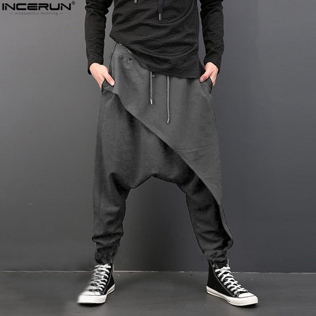 INCERUN Plus Size Men Casual Drape Drop Crotch Harem Hip Hop Pants Trouser Baggy Dancing Pants Gothic Punk Style Harem Pants Men