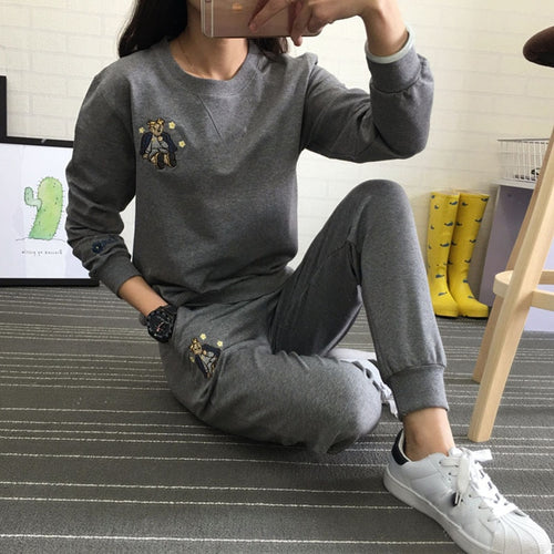 Hot Autumn Winter Tracksuit Long Sleeve Embroidery Cotton Sweatshirts 2018 Women 2 Piece Set Tops+Pants Sporting Suit Female