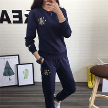 Load image into Gallery viewer, Hot Autumn Winter Tracksuit Long Sleeve Embroidery Cotton Sweatshirts 2018 Women 2 Piece Set Tops+Pants Sporting Suit Female