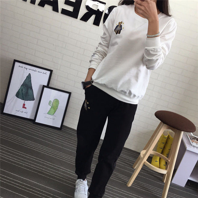 Hot Autumn Winter Tracksuit Long Sleeve Embroidery Cotton Sweatshirts 2018 Women 2 Piece Set Tops+Pants Sporting Suit Female