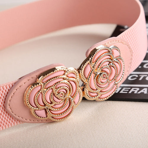 Elegant Elastic Belts for Woman 3.5*80CM Lady Flowers  Belt Pant Accessories 2018 Korean Style Beaded Buckle Wide Belt