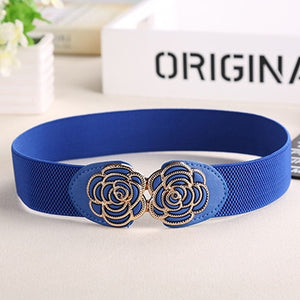 Elegant Elastic Belts for Woman 3.5*80CM Lady Flowers  Belt Pant Accessories 2018 Korean Style Beaded Buckle Wide Belt
