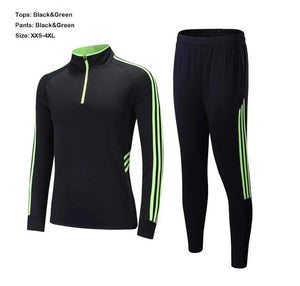 Adult Mens Training Clothes Zipper Coat Boys Long Sleeve Running Football Training Suit Sports Set With Striped Pants