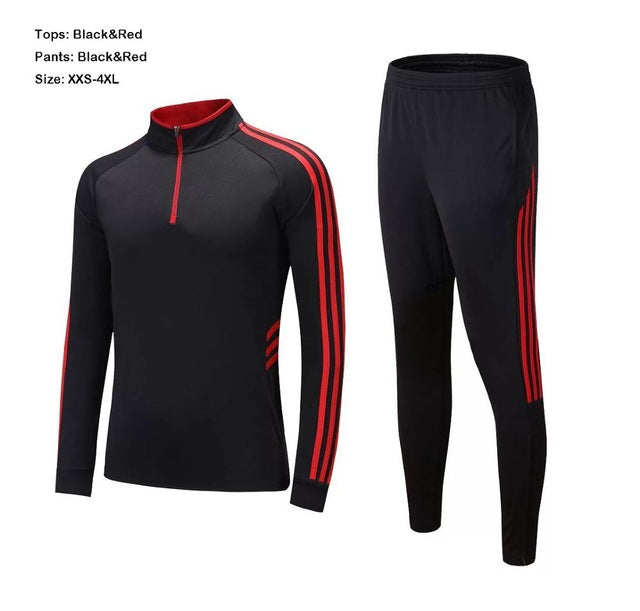 Adult Mens Training Clothes Zipper Coat Boys Long Sleeve Running Football Training Suit Sports Set With Striped Pants