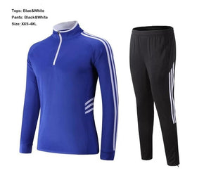Adult Mens Training Clothes Zipper Coat Boys Long Sleeve Running Football Training Suit Sports Set With Striped Pants